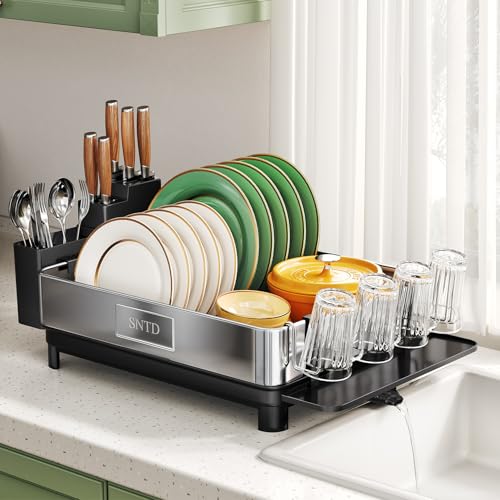 SNTD 304 Stainless Steel Dish Drying Rack for Small Kitchen Counter, Black - color: Black