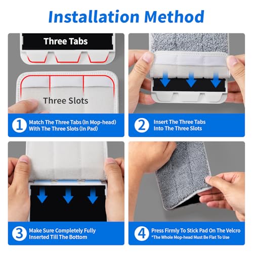 Oshang Flat Mop Head Refill, 13" X 4.9" Flat Mop Pads, Microfiber Mop Pads Flat Mop Replacement Heads (White and Grey)