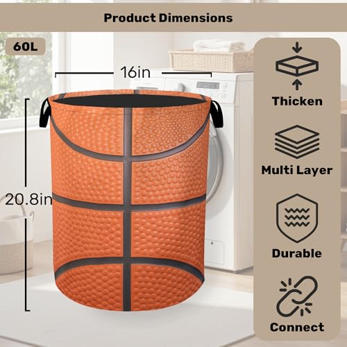 Basketball Laundry Basket with Handles - Extra Large Foldable Hamper for Bathroom/Laundry/Bedroom/Dorm, Washable Fabric Storage Bin - color: Basketball