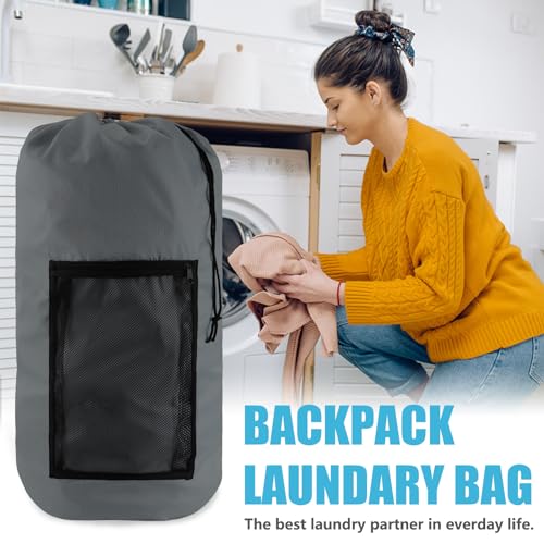 Olosar Laundry Bag Backpack, Extra Large Travel Laundry Bag with Mesh Pocket & Adjustable Shoulder Straps,Dirty Clothes Travel Bag for College Students Dorm,Apartment(Grey) - color: Grey, size: 1Pack