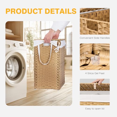 NEWBULIG 90L Large Laundry Hamper with Lid, Collapsible Dirty Clothes Basket Bag, Freestanding Fabric Bin for Bedroom, Bathroom, Closet and Dorm Room Organization Closet & Dorm Goose Yellow - color: Goose Yellow