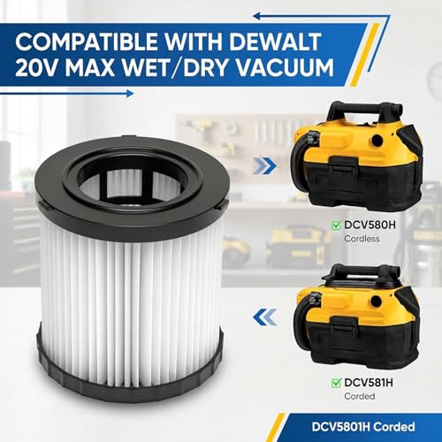 4 Pack DCV5801H Replacement Filter Compatible with DEWALT DCV580H & DCV581H 20V MAX Wet Dry Vacuum, Washable Filters with 4 Foam Sleeve Pre-Filters & Cleaning Brush - color: (4+4)DCV580H