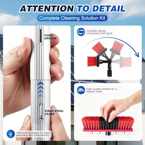 35FT Water Fed Pole Kit Adjustable Solar Panel Cleaning Kit Cleaner Tool for Window Glass Roof Outdoor Glass Brush Window Washing Equipment