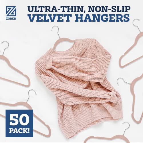 Zober Blush Velvet Hangers 50 Pack, Slim Non Slip Clothes Hangers - color: Blush, size: 50 Pack