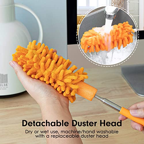 Duster for Cleaning, 10-29" Extension Pole, 2 Washable Heads, Yellow - color: Orange, size: 2 Attachments