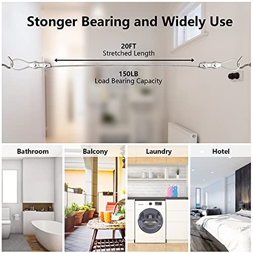 Clotheslines,Portable Windproof Clothes Rope Line with Stainless Steel Cable Tightener System Multipurpose Heavy Duty Laundry Rope for Christmas Decor Outdoor/Indoor/Home/Drying (33ft) - color: 33ft