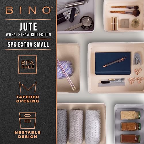 BINO | Woven Plastic Basket | XS (Natural Grey), 5-Pack | THE JUTE COLLECTION | Home Organization, Space - Saving Storage, Stylish Design | Jute Basket | Plastic Storage Basket - color: Natural Grey, size: 5PK- XS