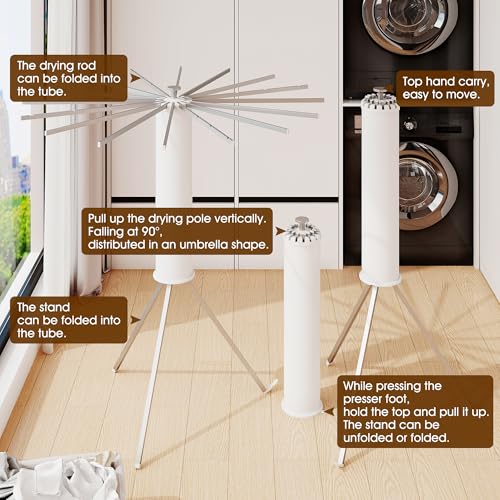 BOQORAD Tripod Clothes Drying Rack,Drying Rack Clothing Foldable,(16 Aluminium Poles),Standing Dry Racks,Laundry Drying Rack,Clothes Hanger Rack,Laundry Rack Folding,Collapsible,Retractable - style: 16 Aluminium Poles