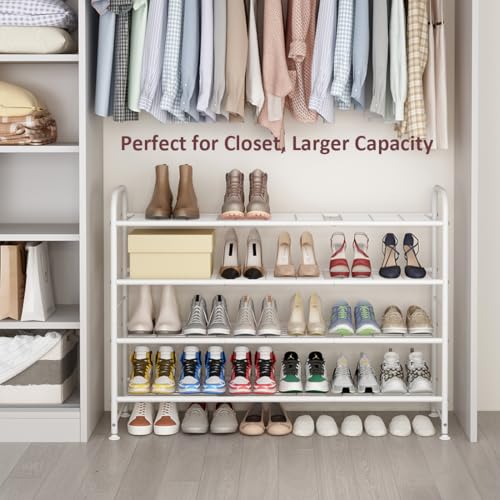LINZINAR 4 Tier Long Shoe Rack for Closet Metal Shoe Organizer for Entryway - color: White, size: 4-Tier