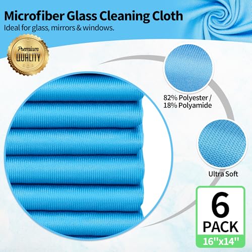 Microfiber Glass Cleaning Cloth, 6 Pack Window Glass Cleaning Rags, Reusable Lint-Free Streak Free Polishing Cloth Wipes for Stainless Steel, Eyeglasses, Mirrors, Screens & Lenses,16"x14" - color: Blue, size: 16" x 14"