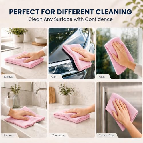 Veco Microfiber Cleaning Cloth Roll 80 PCS, 12" x 12" - color: Pink