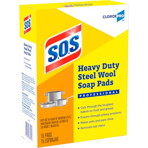 CloroxPro S.O.S Steel Wool Soap Pads, 15 Ct., Pack of 12 (Pack May Vary)