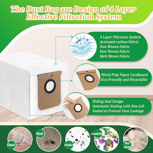 12Pcs for Eufy L50 SES L60 SES Dust Bags Replacement for Conga Home 1000/8090 Ultra/9090AI for Haier H9 Plus Robot Vacuum Cleaner Bags (2.5L Capacity)