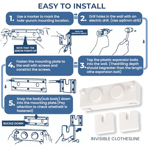 Retractable Clothesline Indoor Outside Heavy-Duty, Upgrade 304 Double Stainless Steel Shower Room Clothes line, Fit Rv Balcony Courtyards Indoor Drying Rack Clothesline, 13.8ft - style: white
