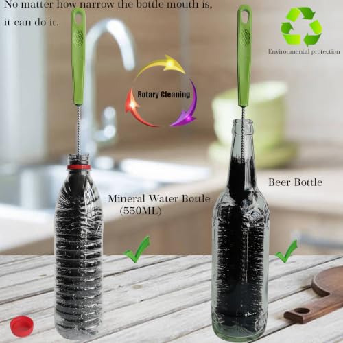 17 Inches Extra Long Handle Bottle Cleaning Brush for Narrow Neck Wine, Beer Bottle, Sport Bottles, Baby Bottles, deep Cups, Vase, Thermos, Glass, Pipes, Kitchen Sinks, Flask, and Hummingbird Feeders