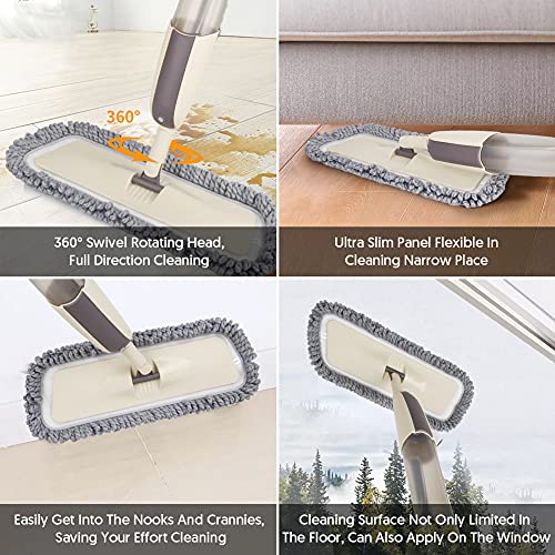 Spray Wet Mops for Floor Cleaning: Hardwood Floor Mop with Sprayer Flat Mop - color: Beige