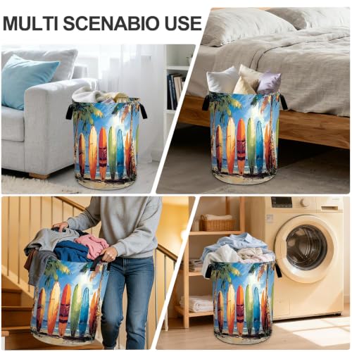 Surfboard Laundry Basket Waterproof Laundry Hamper Foldable Laundry Bag with Handles for Bedroom, Bathroom, Office, Clothes Storage - color: Surfboard
