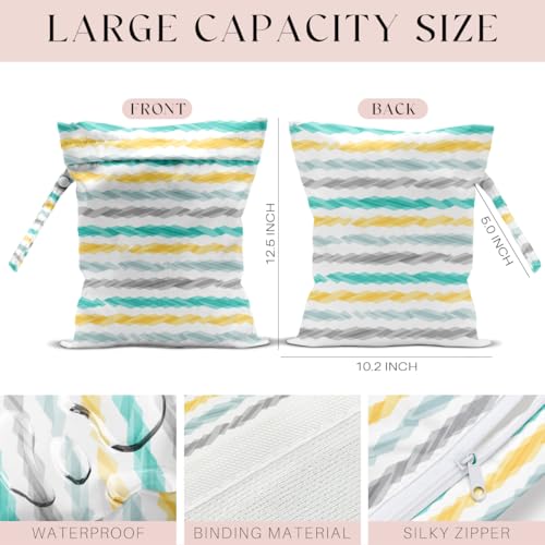 Wet Bag, Wet Dry Bag, Waterproof Swim Bags, Machine Washable Reusable Bags for Beach, Pool, Diapers, and Dirty Yoga Gym Clothes(Modern Abstract Watercolor Stripe Pattern - color: White with Fresh Multi - Color Diagonal Stripe