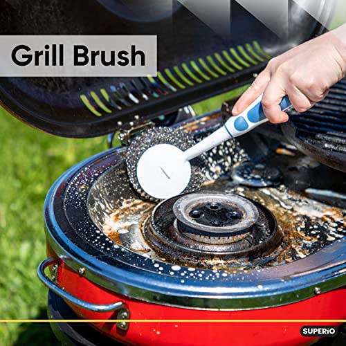 Superio BBQ Grill Brush Bristle Free Stainless Steel Scrubber Cleaner Dishwashing Brush with Long Handle, Great for Pots, Pans, Stove, Cast Iron, Gas/Charcoal/and Electric Grills (Blue, 2 Pack) - color: Blue, size: 2 Pack