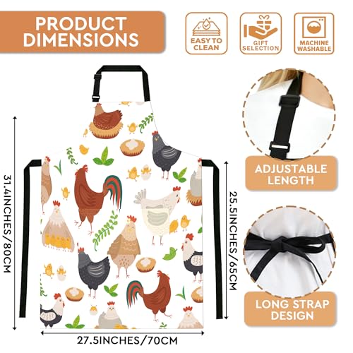 Adjustable Baking Aprons for Women - Cooking Aprons for Women with Pockets, Perfect for Baking Cooking Gradening - color: Chicken White