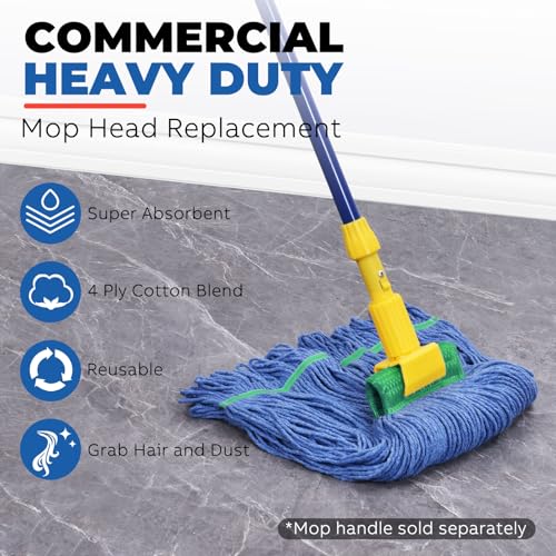 Onesimus 24 oz Heavy Duty Mop Head Replacement, 5 Inch Headband for Quick Change Handle, Blue Loop-End Cotton Blend String Wet Dry Floor Mop Refill, Large Size, Case Pack of 12 Pcs - size: Case Pack (Large)