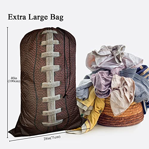 Swono American Football Laces Laundry Bag Large Heavy Duty Laundry Backpack with Adjustable Drawstring Closure Stitch Soccer Sports Laundry Hamper for Traveling Dirty Clothes Organizer, Brown - color: American Football Laces