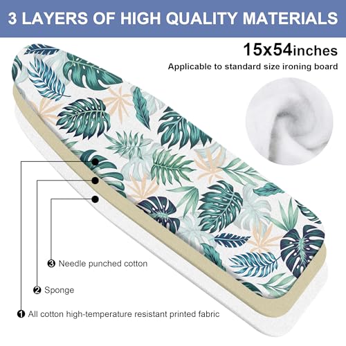 Boho Ironing Board Cover and Pad 15x54 Inch, 100% Cotton Surface Heavy Duty Iron Cover, Standard Size Ironing Board Covers, with Elastic Edge & 2 Hook & Loop Fastener Straps for Easy Installation - color: Boho02