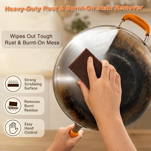 8 Pack Carborundum Sponge with 2 Handles–High Density Emery Sponge Scrubber - color: Brown-8pcs Sponge + 2 Handles
