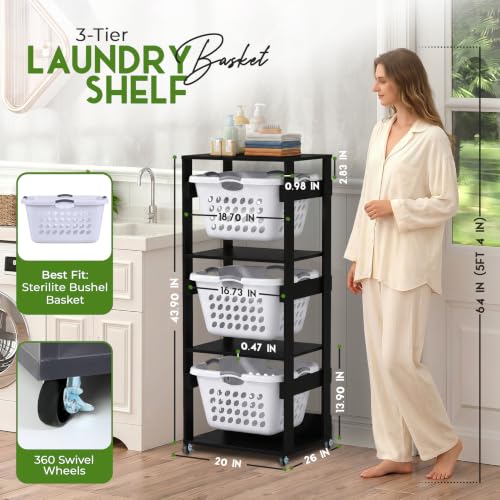 Laundry Basket Holder Shelf, Stackable Laundry Sorter (Black, 3 Tier) - color: Black, size: 3 Tier