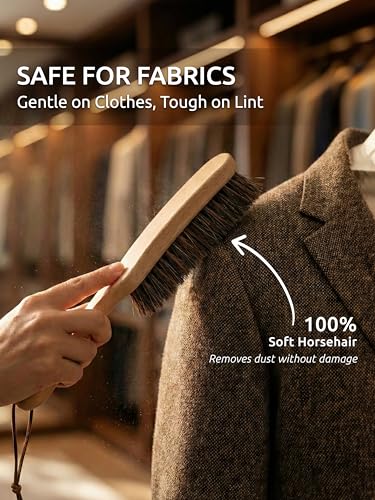 TAKAVU Horsehair Clothes Brush for Suits, Large Beech Wood Handle - color: Beech