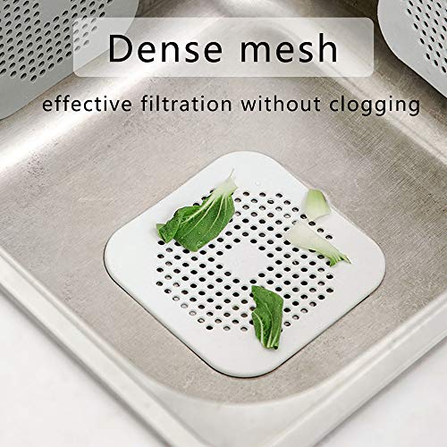Drain Hair Catcher Square Silicone Trap Shower Drain Cover with Suction Cups for Bathroom Bathtub Kitchen Filter Flat Strainer, 2 Pack
