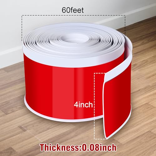 Vinyl Baseboard Molding Trim 4 Inch x 60 Feet Peel and Stick Baseboard Trim Flexible PVC Cove Base Moulding Self-Adhesive Trim for Garage Bathroom Cabinet Floor Walls, White - color: White, size: 4Inch x 60Ft