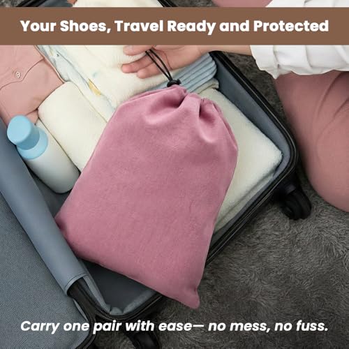LFH Cotton Rich Shoe Storage Bags with Drawstring, Dustproof Breathable Reusable Organizer, Perfect For Travel, Dorm, Hotel, College, Gym, Easy to Carry, Machine Washable 8"x17" (Pack of 2) - Pink - color: Pink, size: 8"x17" (Pack of 2)