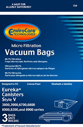 EnviroCare Replacement Micro Filtration Vacuum Cleaner Dust Bags Designed to fit Eureka Style V Canisters 3 pack