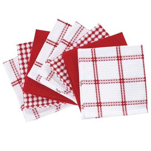 T-Fal Premium Waffle Dish Cloths: Highly Absorbent, Super Soft Long Lasting - 100% Cotton, 12"x13" Towel for Cleaning & Drying, (8-Pack), Red - color: Red, size: 8-Pack