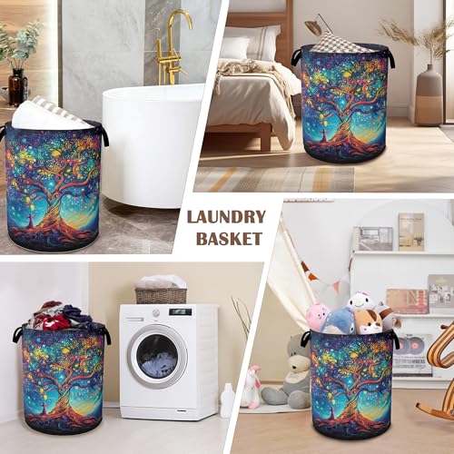 Cosmic Tree Laundry Hamper,Collapsible Laundry Baskets,Tree of Life Dirty Clothes Baskets with Handles,Oxford Cloth Hamper for Bedroom,Bathroom,College Dorms, 16"x20" - color: Cosmic Tree,Tree of Life