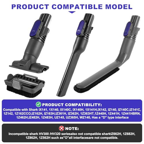 IX141 Vacuum Crevice Tool Brush Replacement Parts Compatible with Shark Pet Cordless Stick IZ162H IZ361H IX140 IX141 IZ140 IZ142 UZ145 Removable Two-in-one Tool Brush Attachments for D-Shaped Vacuum