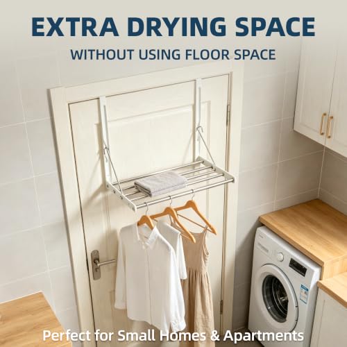 Over Door Clothes Drying Rack 13-23“ Adjustable Foldable Space Saving White - color: White Foldable