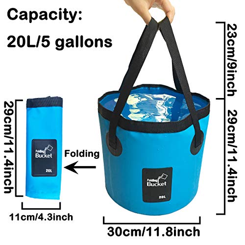 Sunglow Collapsible Fishing Bucket, 3&5 Gallons Multifunctional Portable Wash Basin - Folding Water Container for Camping-Gardening - color: 20l/5gallon(blue)