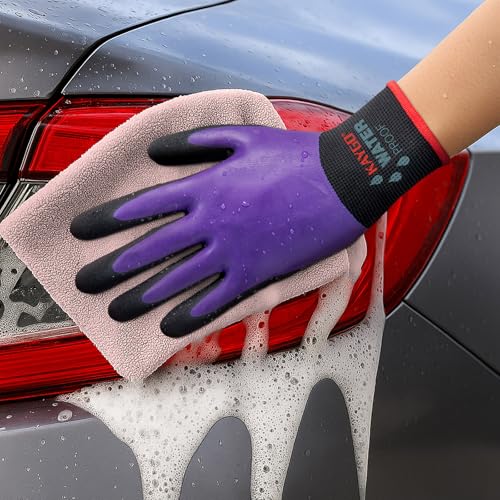 KAYGO Waterproof Work Gloves, Non-Slip Double Latex Coated, KG150 - color: Purple, size: Small