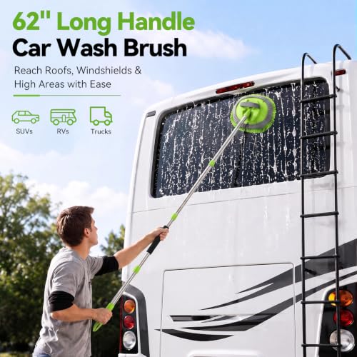 Ordenado 62" Car Wash Brush with Long Handle, 6Pcs Car Wash Kit Exterior - color: Green