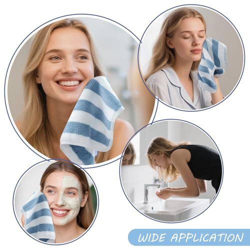 SINLAND Microfiber Facial Cloths Fast Drying Washcloth 12inch x 12inch Absorbent Face Wash Cloth Soft Makeup Remover Cloths - color: Blue Stripes, size: 1 Count (Pack of 10)