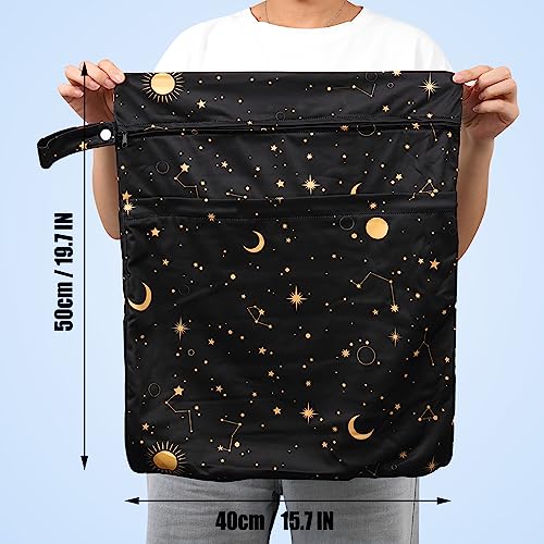 2pcs Travel Waterproof Laundry Bag, Cloth Diaper Wet Dry Bags with Handle & 2 Zipper Pockets, Reusable Washable Dirty Clothes Bag for Baby Adult Travelling Hanging, Bathing Beach Pool Daycare - color: Galaxy