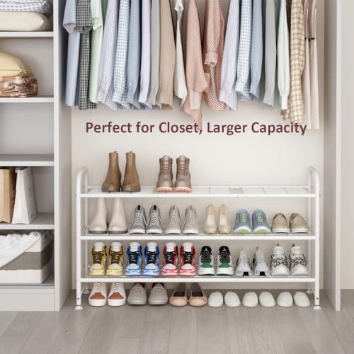 LINZINAR 3 Tier Long Shoe Rack for Closet Metal Shoe Organizer for Entryway - color: White, size: 3-Tier