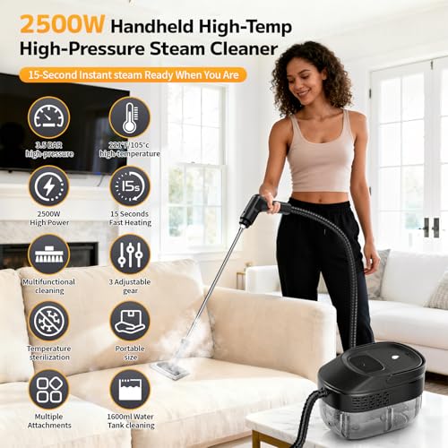 Steam Cleaner, 3-Level Adjustable Portable Steamer for Cleaning - color: Classic Black