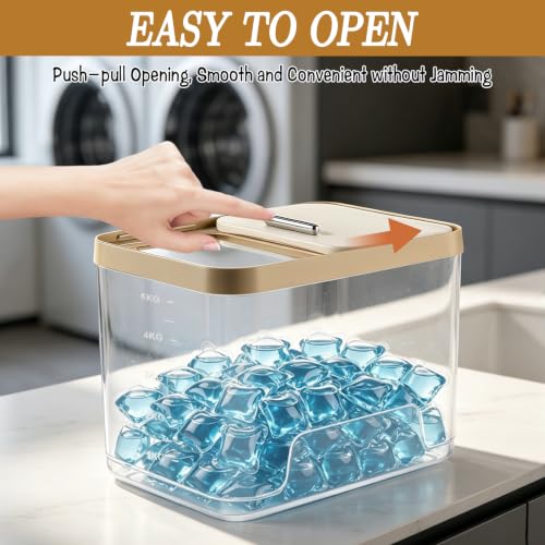 Large Laundry Pods Container with Slide Lid, Laundry Room Organization for Booster Beads with Measuring Scoops, Laundry Pods Holder Powder Container for Scent Booster, Powder, Pods. (2 Pack Clear)