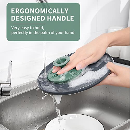 Silicone Dish Scrubber, Non-Scratch Scrub Spong for Washing Dish, Pot, Pan - color: 2pcs Black+olive Green