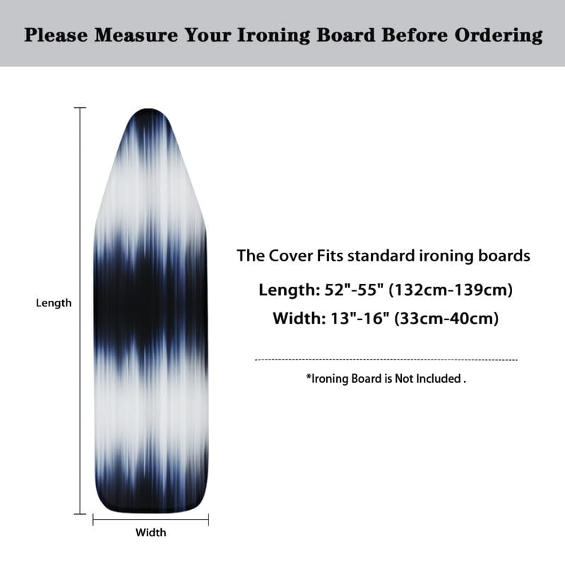 Blue Tie Dye Ironing Board Cover Dark Blue Gradient Tie-Dyeing 15x54 in Elastic Edge Steam Ironing Board Cover Abstract Art Stripe for Smooth Iron/Easy Install - color: Blue Gradient Tie Dye
