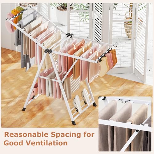 GIANTEX Foldable Metal Clothes Drying Rack, 55.5" Height Adjustable Wings - color: White, size: 55.5"L x 39"-58"H