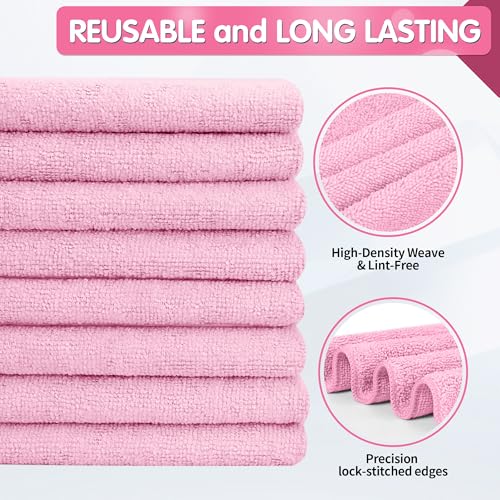 FIXSMITH Pink Microfiber Cleaning Cloth -Pack of 12, Highly Absorbent Cleaning Rags, 16"X12" All Purpose Cleaning Towels for Housekeeping, Kitchen, Car, Lint Free and Reusable Microfiber Towels - color: Pink, size: 12pk